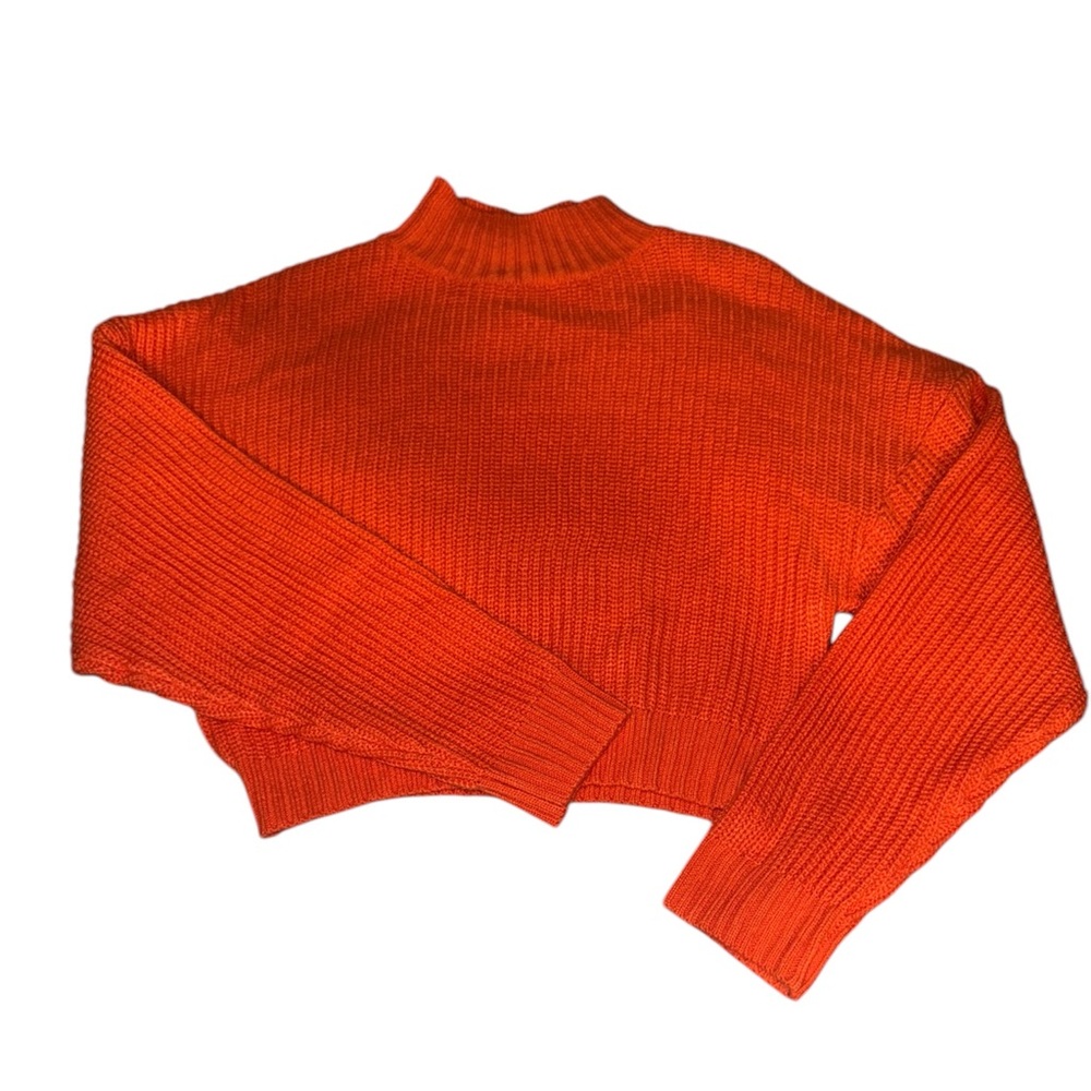 Zaful Orange Cowl Neck Sweater Ribbed Knit